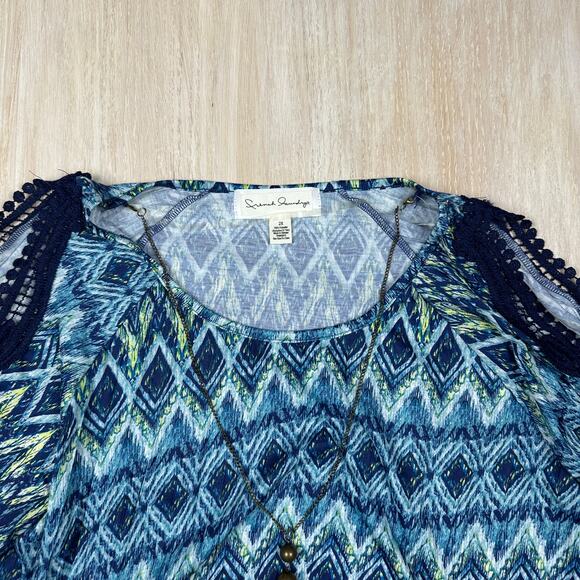 NWT French Laundry Cristel Blue Combo Cold Shoulder Necklace Top Blouse 2X - Picture 2 of 16